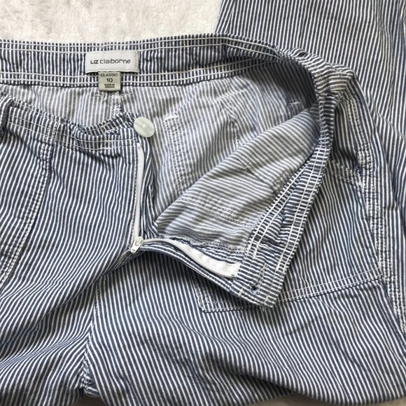 Liz Claiborne Straight Leg Ankle Pants Women's 10 Blue White Striped 100% Cotton - Picture 5 of 10